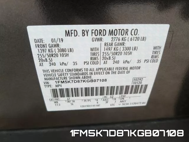 1FM5K7D87KGB07108 фото 2
