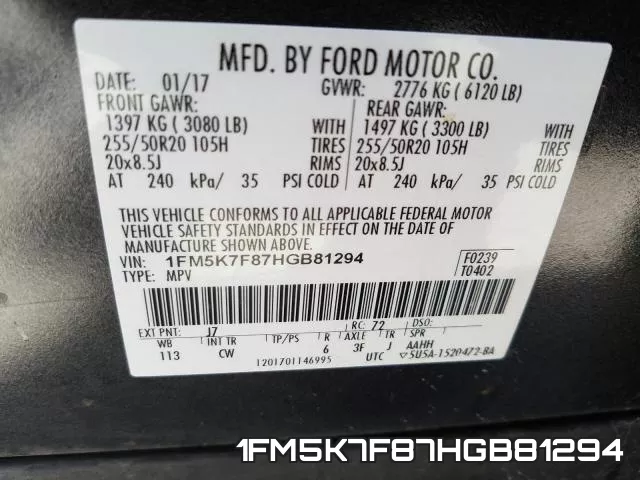 1FM5K7F87HGB81294 фото 2