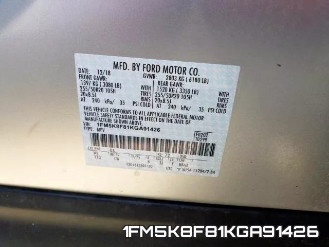 1FM5K8F81KGA91426 фото 2
