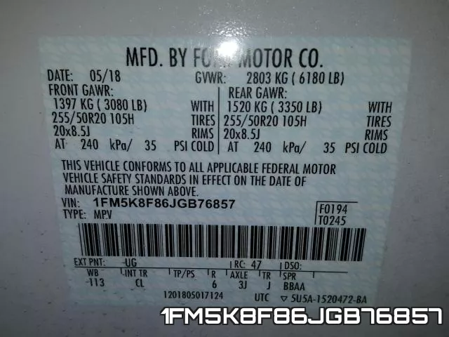 1FM5K8F86JGB76857 фото 2