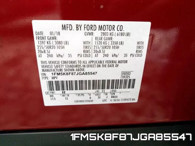 1FM5K8F87JGA85547 фото 2