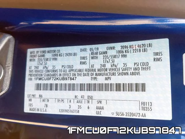 1FMCU0F72KUB97847 фото 2