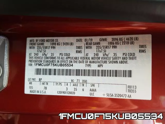 1FMCU0F75KUB05534 фото 2