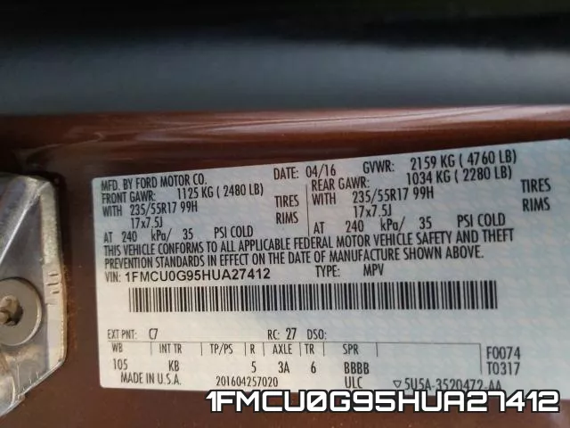 1FMCU0G95HUA27412 фото 2