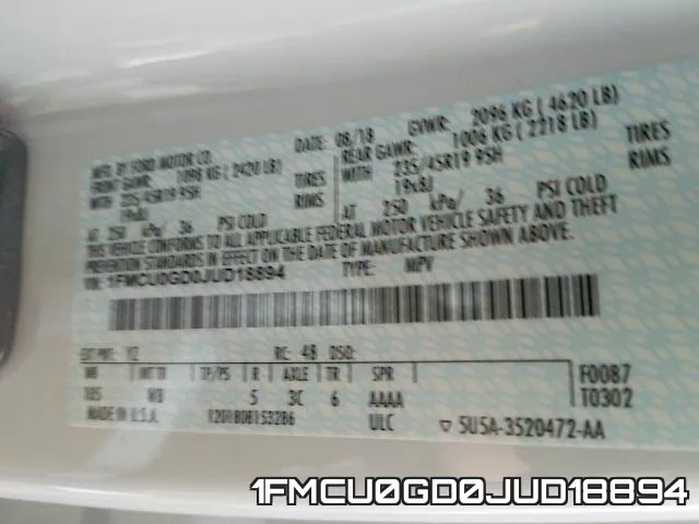 1FMCU0GD0JUD18894 фото 2