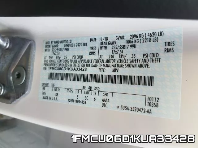 1FMCU0GD1KUA33428 фото 2