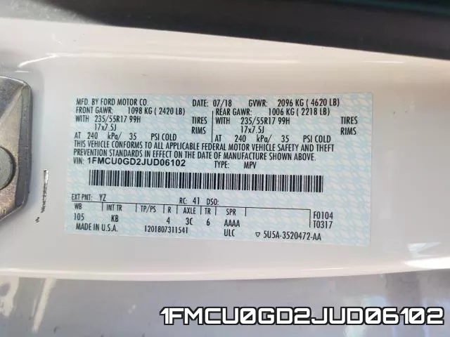 1FMCU0GD2JUD06102 фото 2
