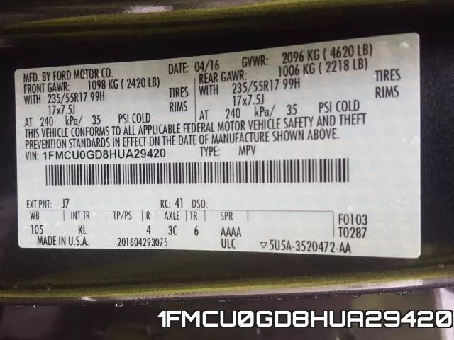 1FMCU0GD8HUA29420 фото 2