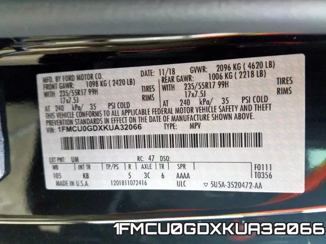1FMCU0GDXKUA32066 фото 2