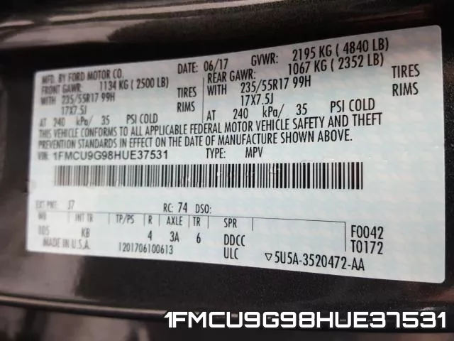 1FMCU9G98HUE37531 фото 2