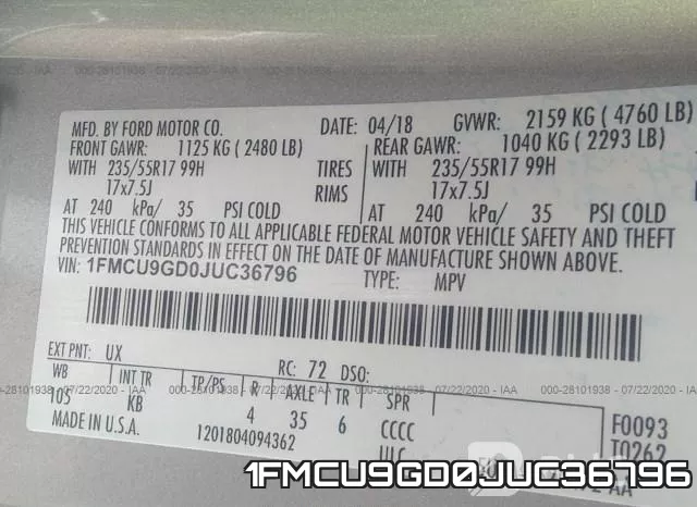 1FMCU9GD0JUC36796 фото 10