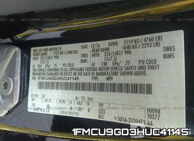 1FMCU9GD3HUC41145 фото 10