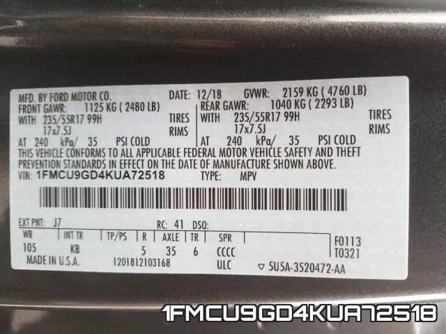 1FMCU9GD4KUA72518 фото 2