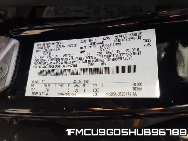 1FMCU9GD5HUB96788 фото 2
