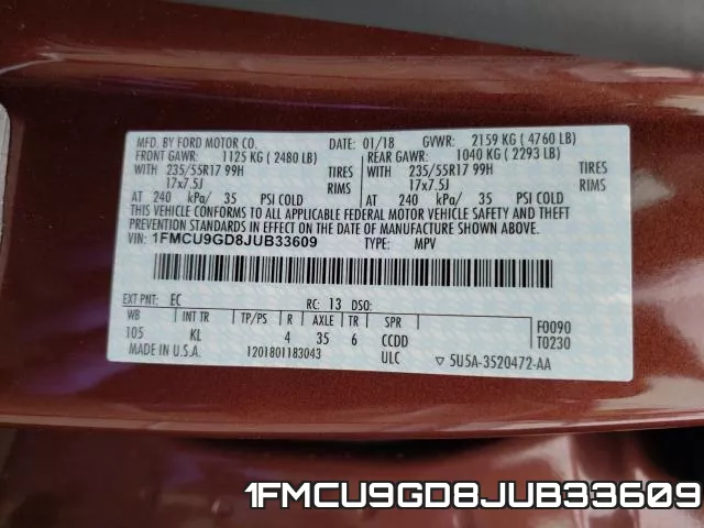 1FMCU9GD8JUB33609 фото 2