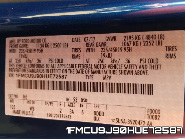 1FMCU9J90HUE72587 фото 2