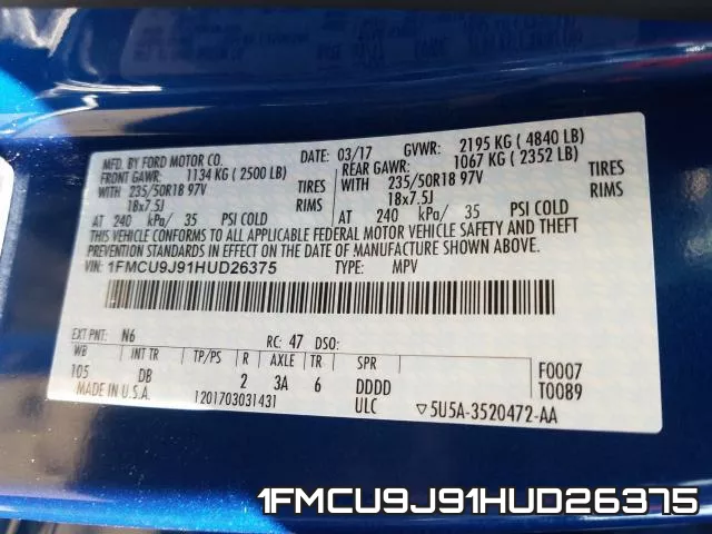 1FMCU9J91HUD26375 фото 2