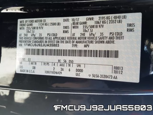 1FMCU9J92JUA55803 фото 2