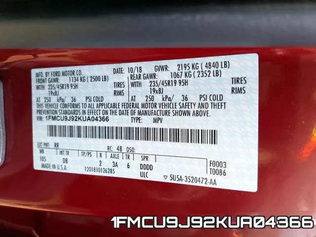 1FMCU9J92KUA04366 фото 2