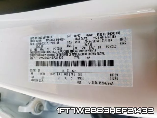 1FT7W2B63HEF21433 фото 2
