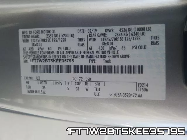 1FT7W2BT5KEE35795 фото 2