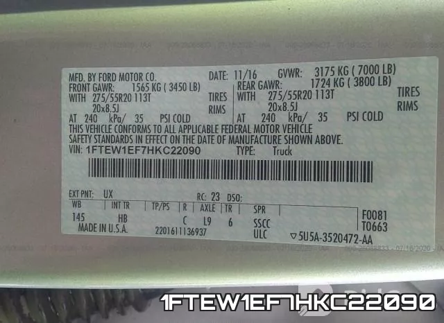1FTEW1EF7HKC22090 фото 10
