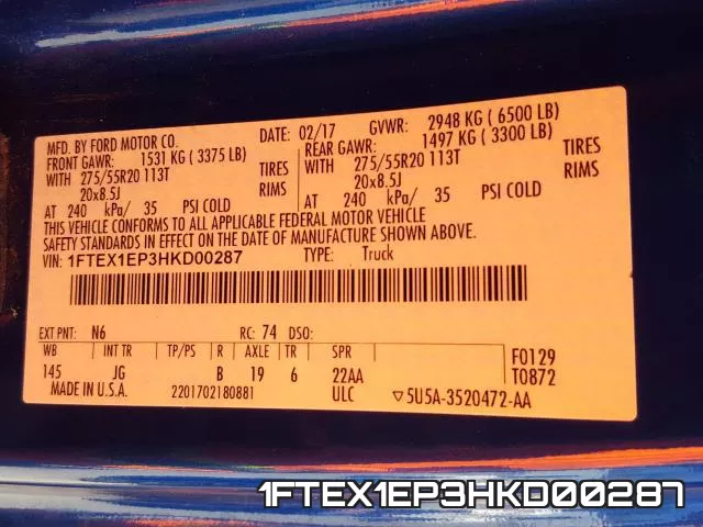 1FTEX1EP3HKD00287 фото 2