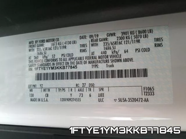 1FTYE1YM3KKB77845 фото 2