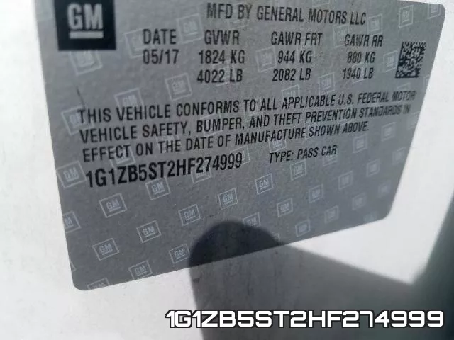 1G1ZB5ST2HF274999 фото 2