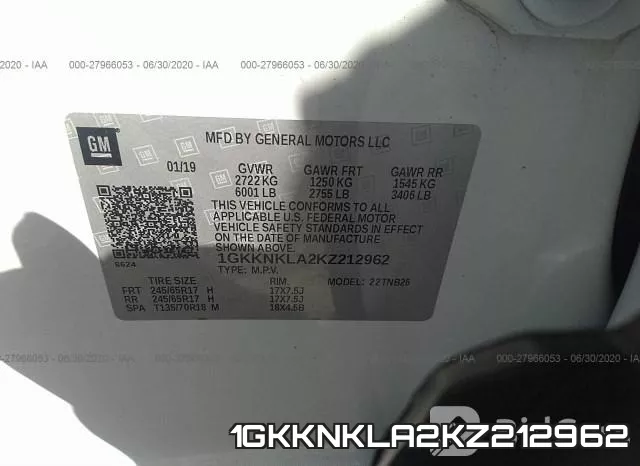 1GKKNKLA2KZ212962 фото 10