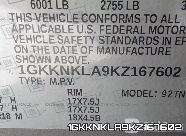 1GKKNKLA9KZ167602 фото 10