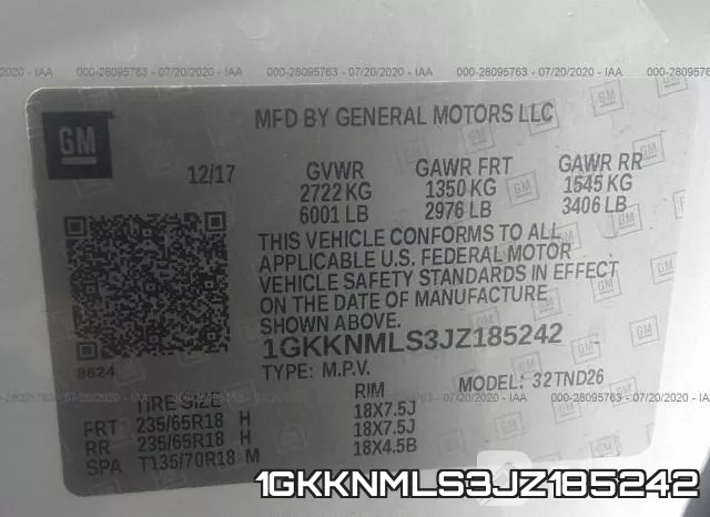 1GKKNMLS3JZ185242 фото 10