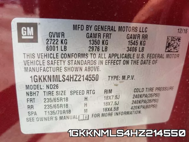 1GKKNMLS4HZ214550 фото 2