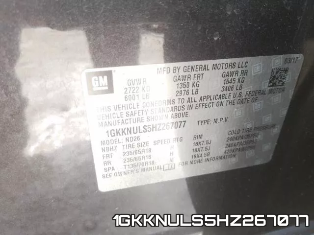 1GKKNULS5HZ267077 фото 2