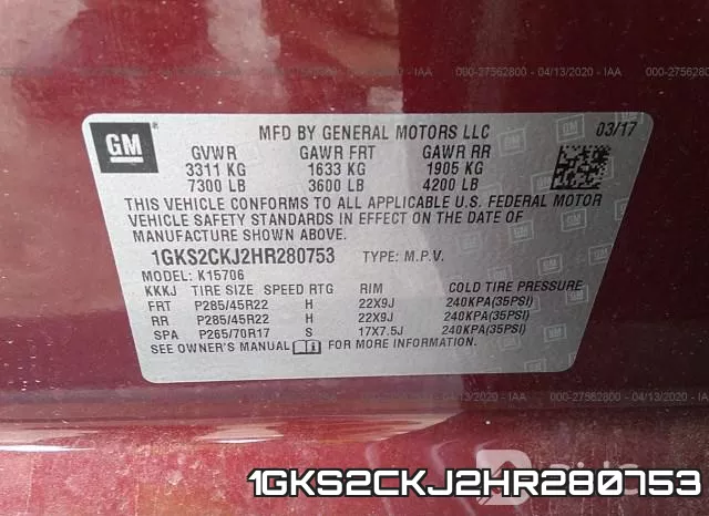 1GKS2CKJ2HR280753 фото 10