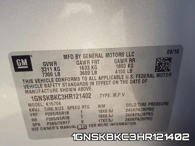 1GNSKBKC3HR121402 фото 2