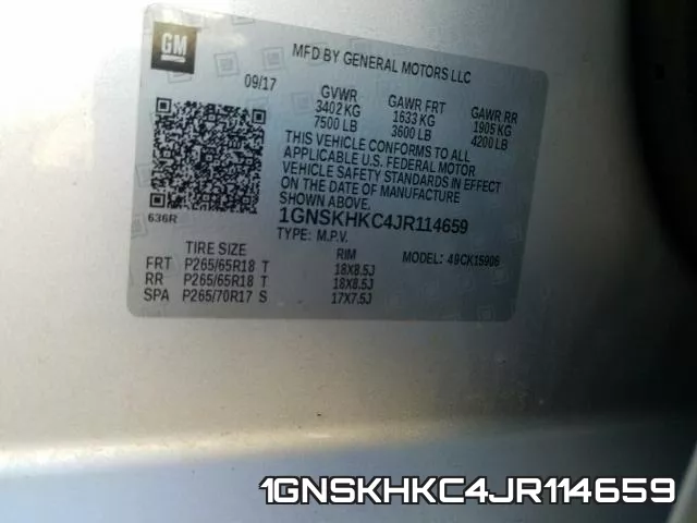 1GNSKHKC4JR114659 фото 2