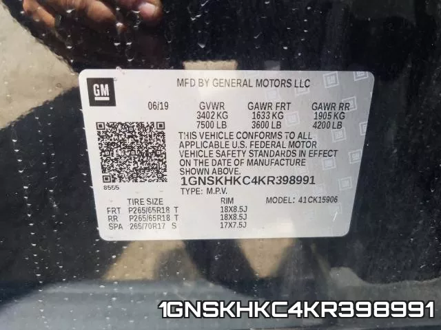 1GNSKHKC4KR398991 фото 2