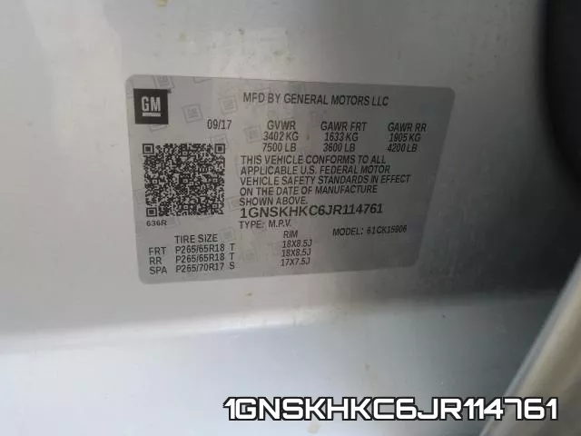 1GNSKHKC6JR114761 фото 2