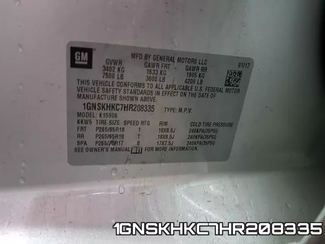 1GNSKHKC7HR208335 фото 2