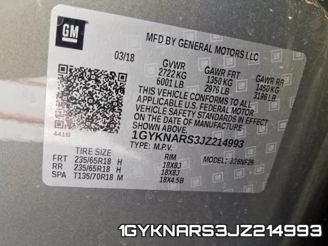 1GYKNARS3JZ214993 фото 2