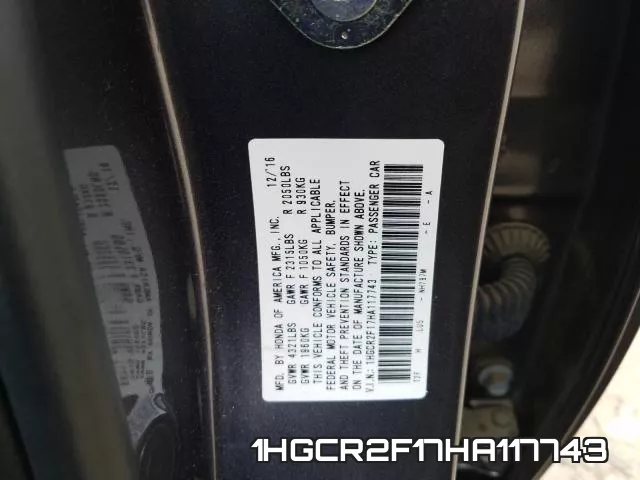 1HGCR2F17HA117743 фото 2