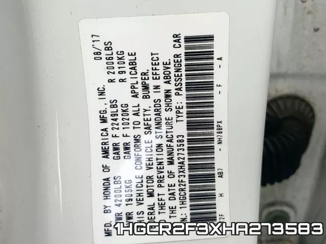 1HGCR2F3XHA273583 фото 2