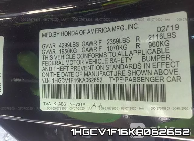 1HGCV1F16KA062652 фото 10