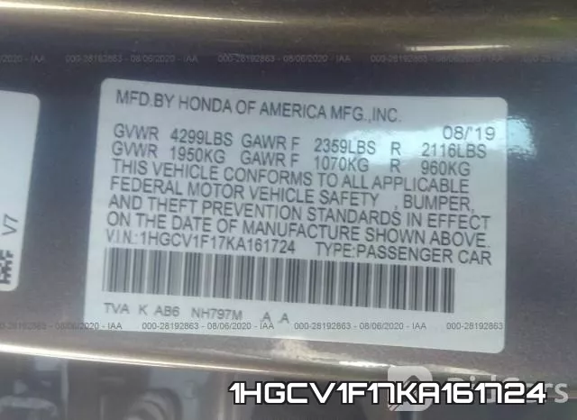 1HGCV1F17KA161724 фото 10