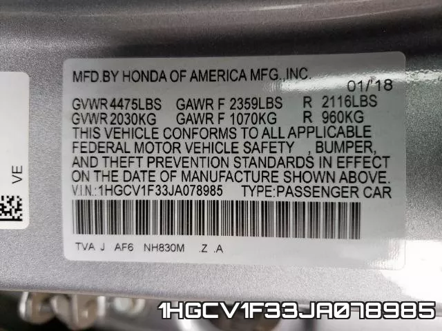 1HGCV1F33JA078985 фото 2