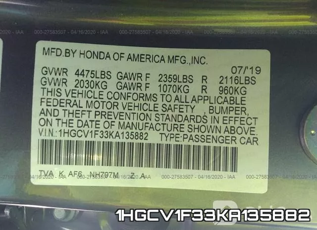 1HGCV1F33KA135882 фото 10