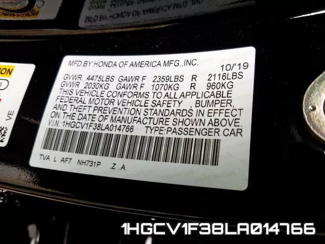 1HGCV1F38LA014766 фото 2
