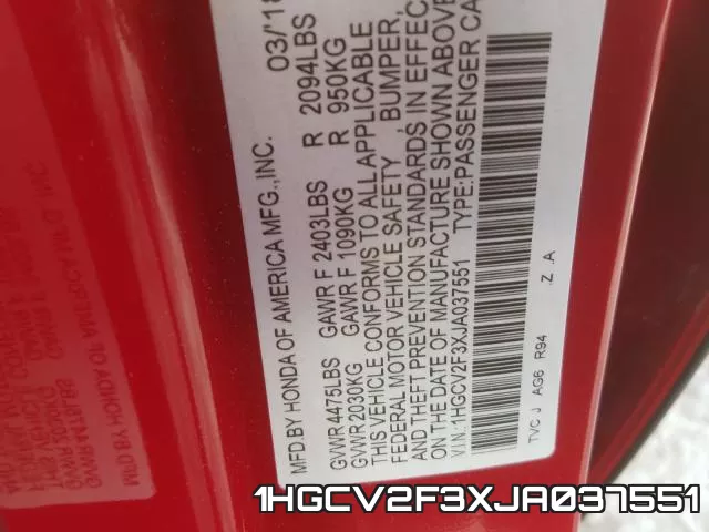 1HGCV2F3XJA037551 фото 2