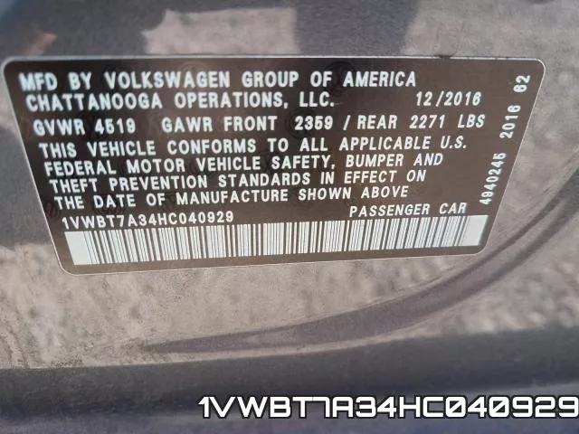 1VWBT7A34HC040929 фото 2